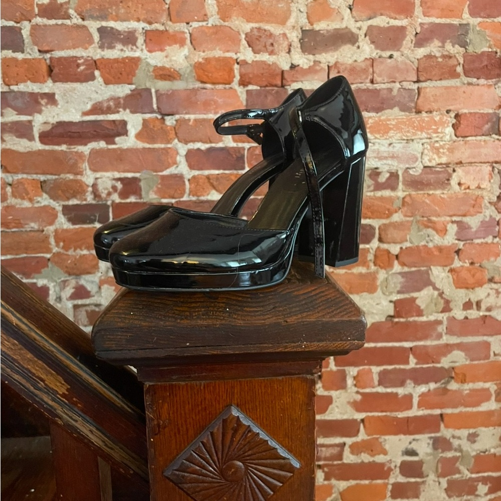 Platform Black Leather Heels